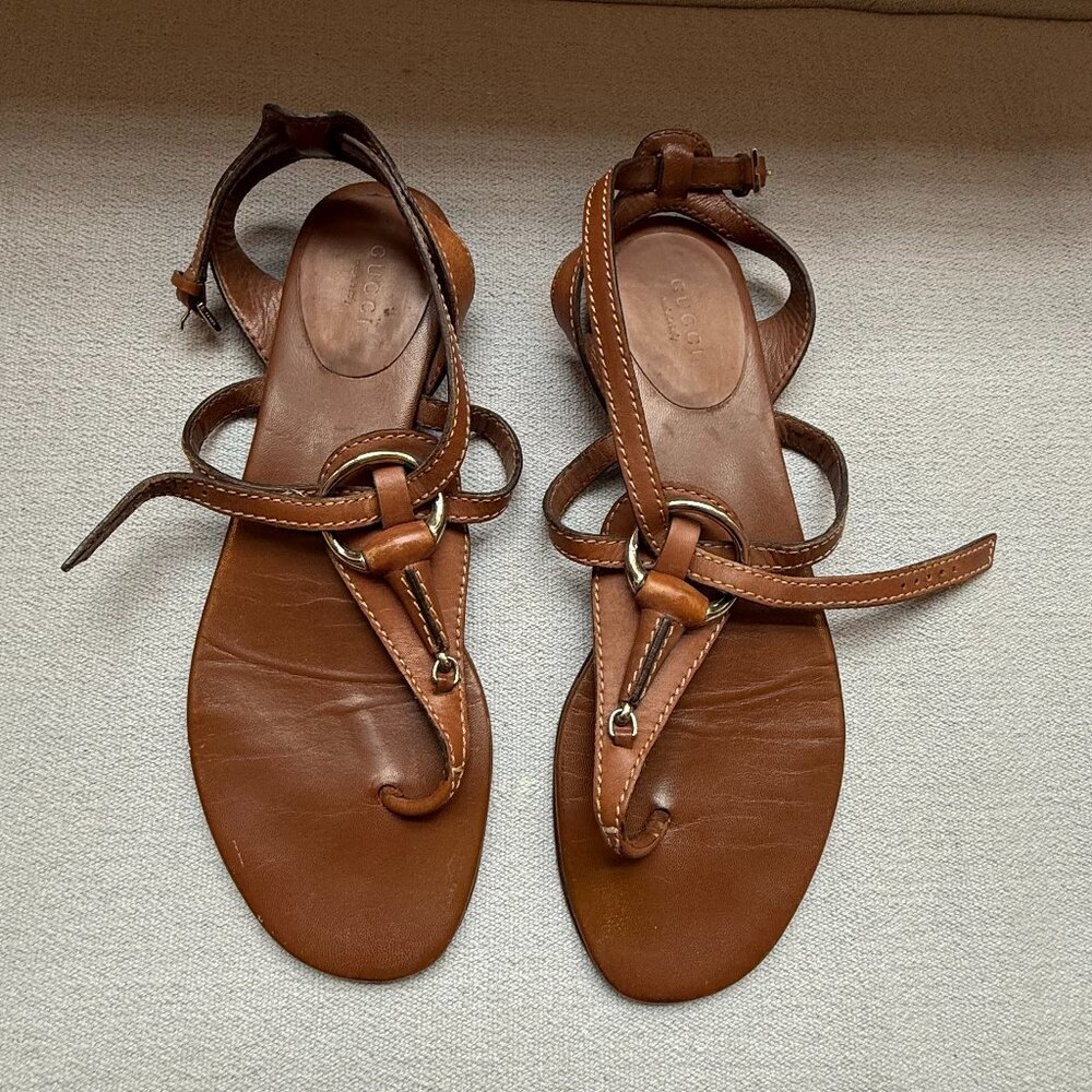 Gucci Brown Leather Buckle Sandals Size 9